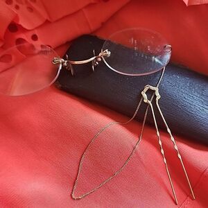 Antique Victorian Ladies Pince~nez Spectacles With Gold Tone Hair Pin & Chain